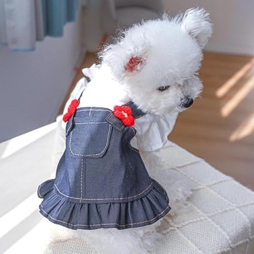 Floral Casual Denim Dress for Small Dogs