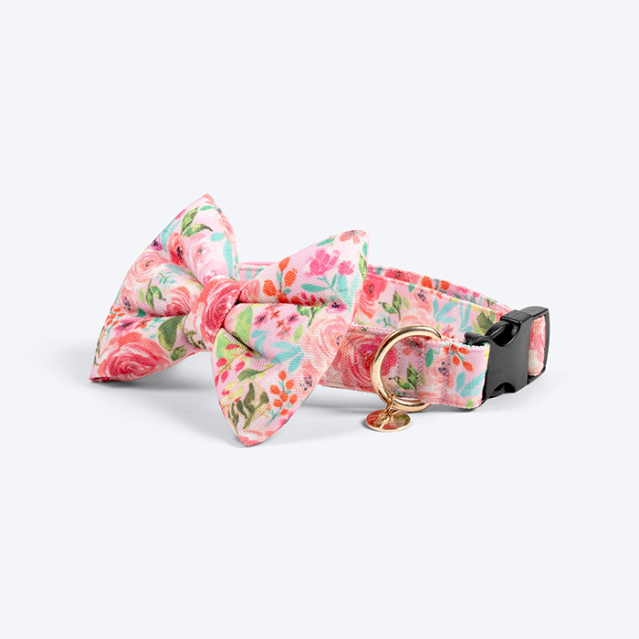 Personalised Fresh Blooms Fabric Collar For Dogs With Free Bow Tie