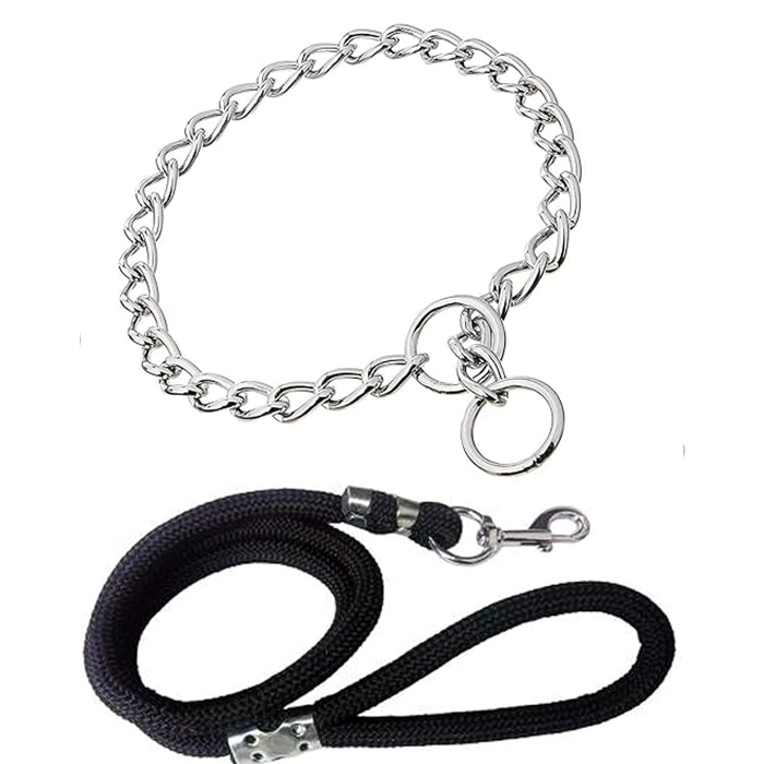 Dog Choke Chain with Black Lead