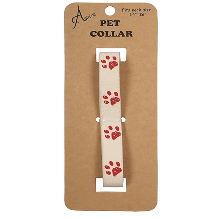 White & Red Paw Print Canvas Cottton Collar